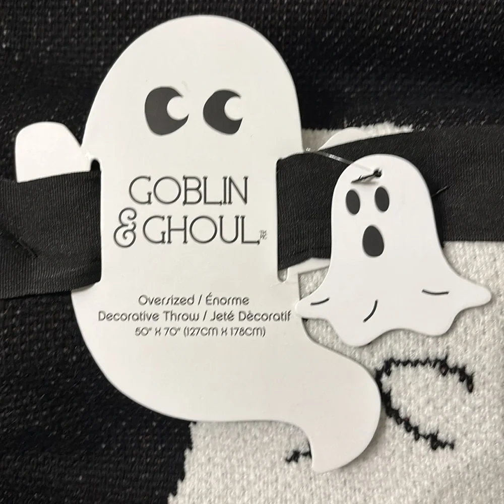 GOBLIN & GHOUL BLACK GHOST PUMPKIN JACK O LANTERN OVERSIZED HALLOWEEN THROW NWT